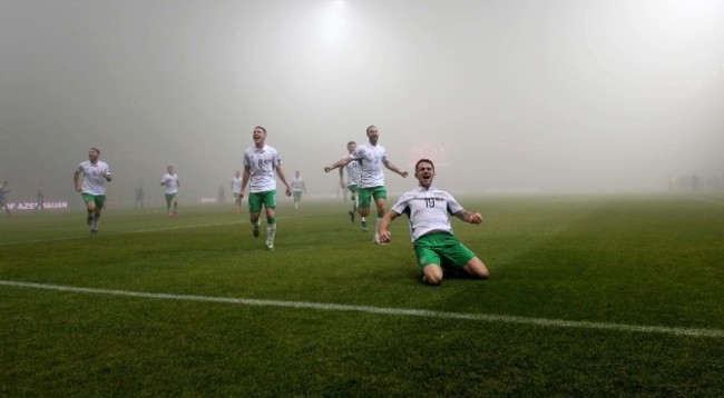 Robbie Brady celebrates scoring their first goal