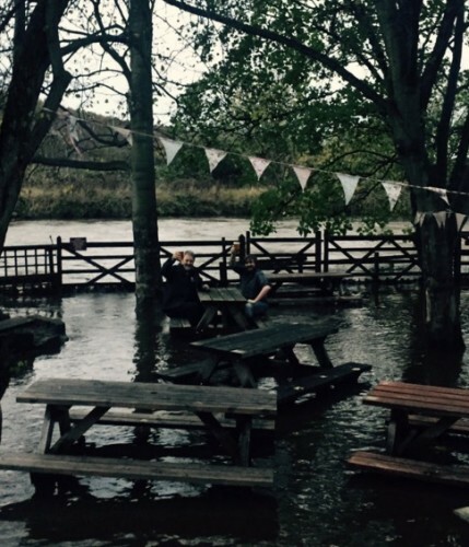 These two guys just kept on drinking even though the pub's beer garden