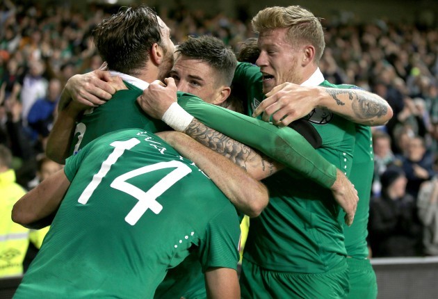 Ireland players celebrate their second goal
