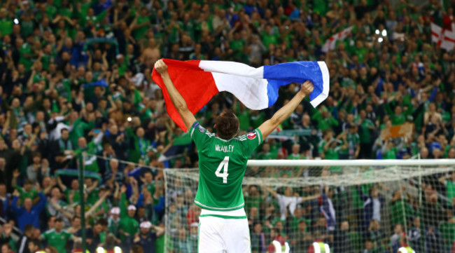 Gareth McAuley celebrates qualifying