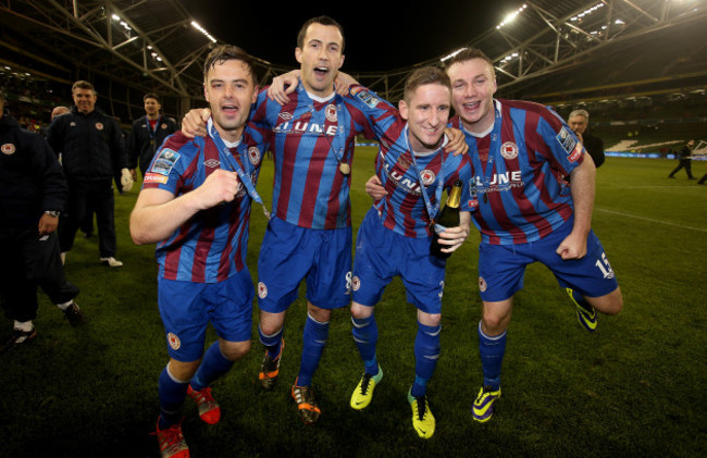 Greg Bolger, Keith Fahey, Ian Bermingham and Kenny Brown celebrate