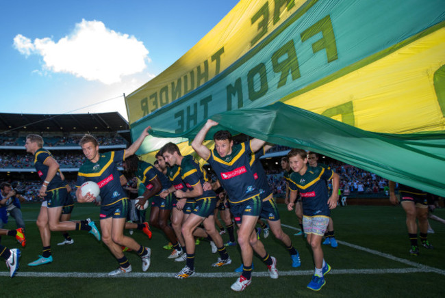 Australian players take to the pitch