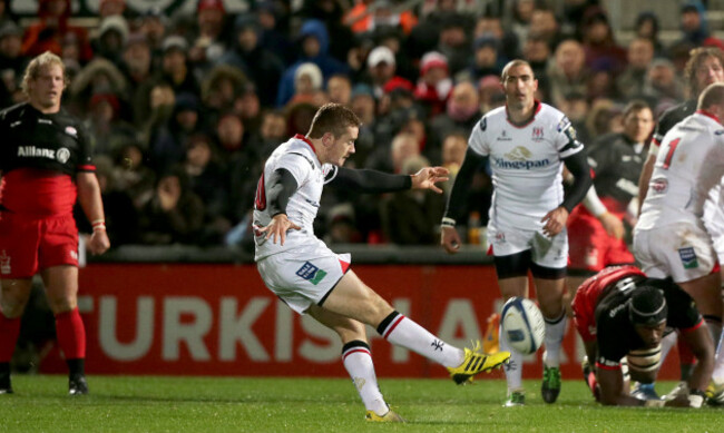 Paddy Jackson scores a drop goal