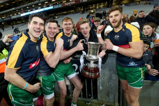 Bernard Brogan, Philly McMahon, Paul Cribbin and Eoin Cadogan celebrate with The Cormac McAnallen Cup