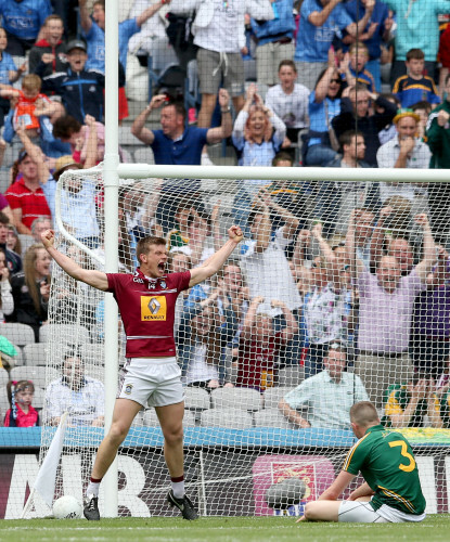 John Heslin celebrates scoring a late goal