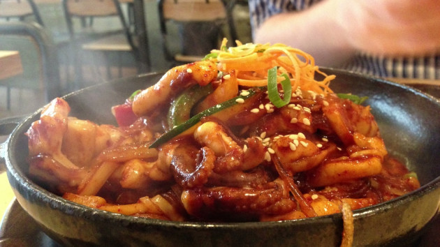 Sizzling squid and baby octopus at Oishii Kitchen in Prahran