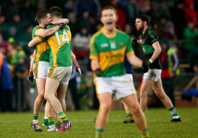 Fergal Condon and Michael Quinlivan celebrate at the final whistle