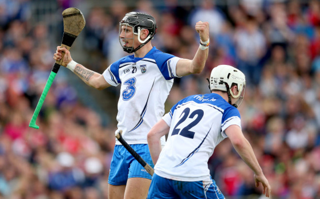 Maurice Shanahan celebrates scoring his side's second goal with Shane Bennett