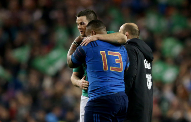 Jonathan Sexton and Mathieu Bastareaud after the game