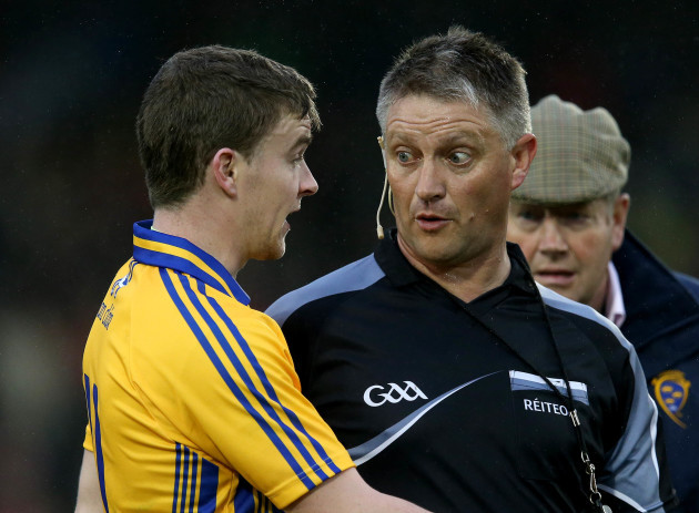 Tony Kelly argues with Barry Kelly after the game
