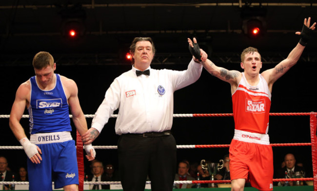 Dean Walsh celebrates after defeating Ray Moylette