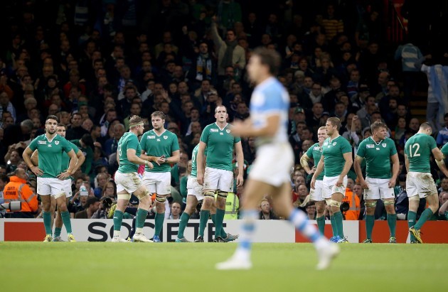 Ireland players dejected after Argentina's third try
