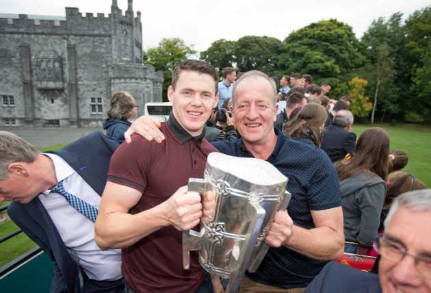 TJ Reid and Michael Dempsey with the Liam McCarthy Cup at Kilkenny Castle