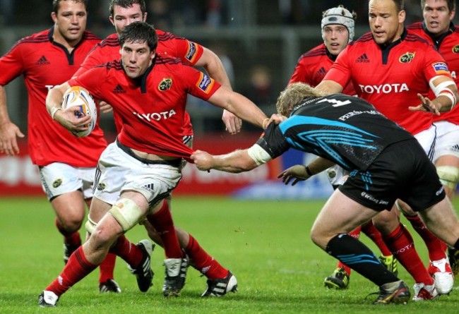 Dave O'Callaghan tackled by Duncan Jones