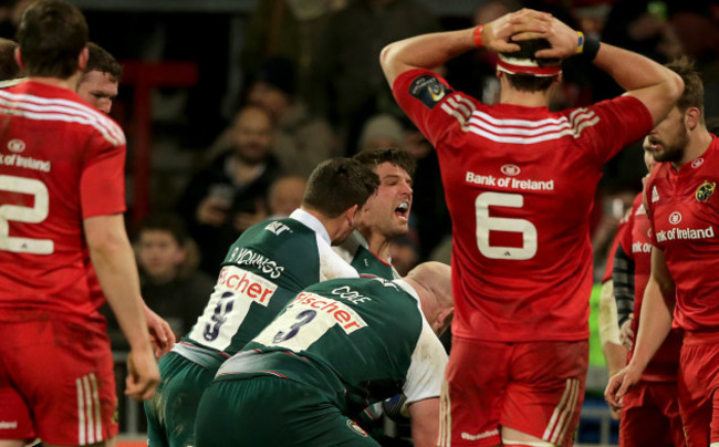 Michael Fitzgerald celebrates scoring a try