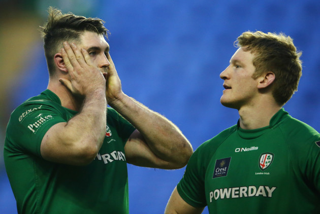 A dejected Eamonn Sheridan and Eoin Griffin