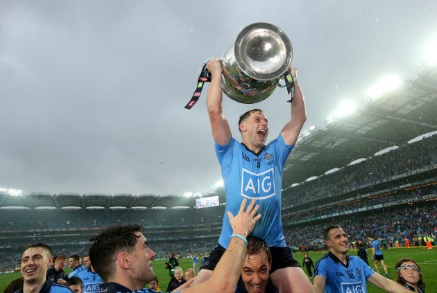 Philly McMahon celebrates with the Sam Maguire trophy