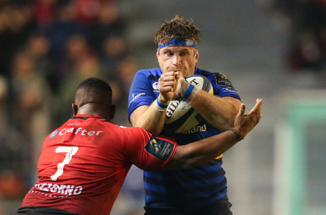 LeinsterÕs Jamie Heaslip is tackled by ToulonÕs Steffon Armitage