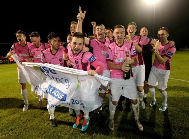 Wexford Youths celebrate after the game gaining promotion