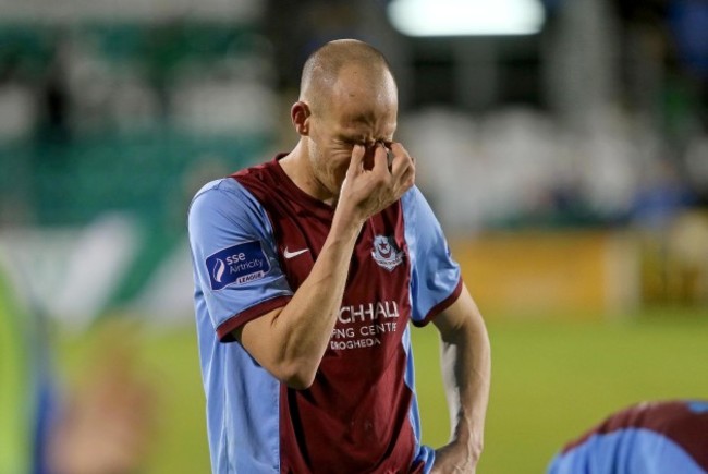Alan Byrne dejected at the end of the game