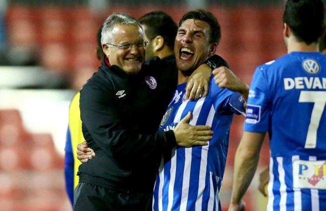 Micky Adams celebrates with Gavin Peers at the end of the game