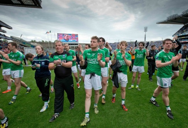 Fermanagh applaud their fans after the game