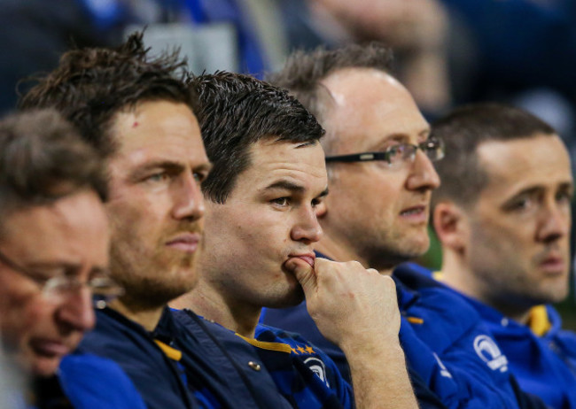 Jonathan Sexton watches the match from the bench