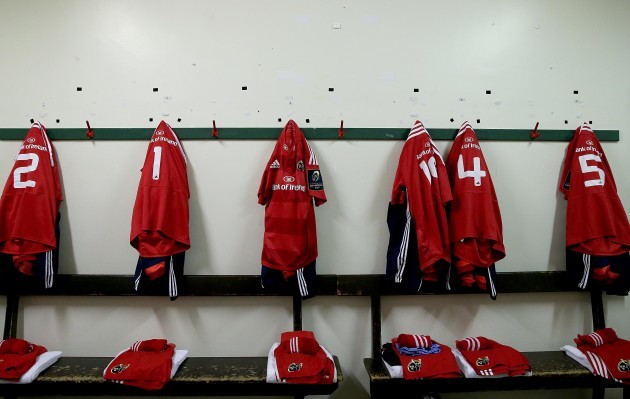 Munster jerseys hanging in the changing room