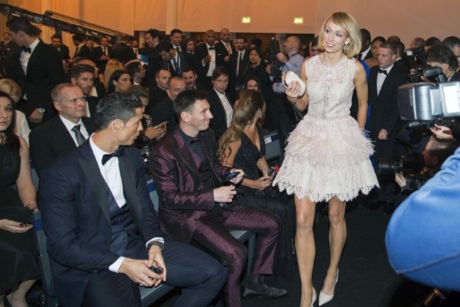 Stephanie Roche with Cristiano Ronaldo and Lionel Messi