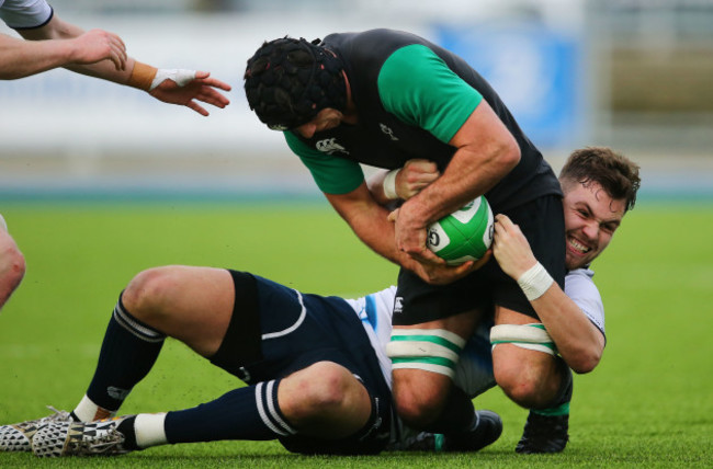 David Aspill is tackled by Harrison Brewer