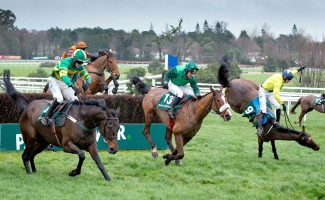 Adrian Heskin falls from Ballychorus at the last fence