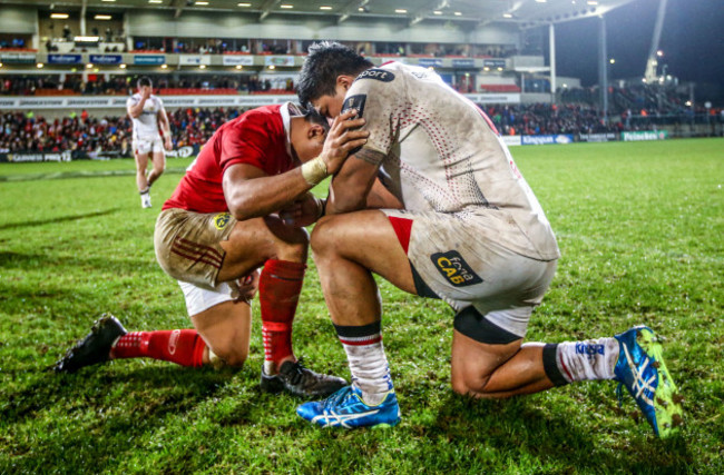 Francis Saili and Nick Williams pray at the final whistle