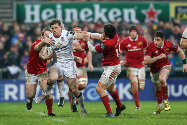 Andrew Trimble in action with Lucas Gonzalez Amorosino