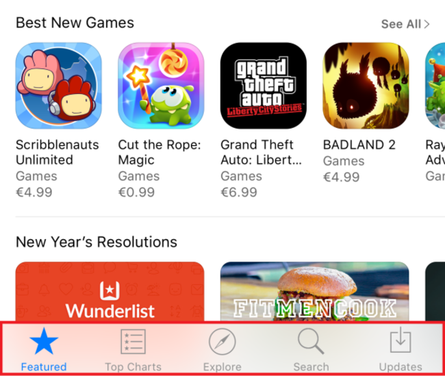 iphone app store tabs