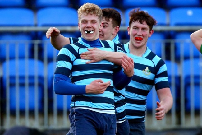 Andrew Hobson celebrates scoring the winning try in the the last play of the game