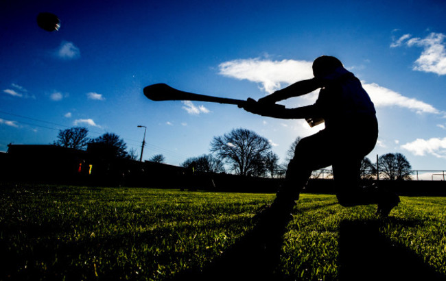 Fionn Kelly from Broadford, Kildare practices before the game