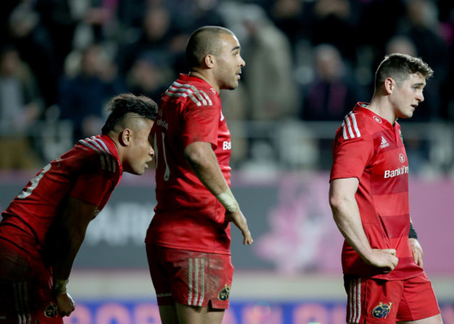 Francis Saili, Simon Zebo and Ronan O'Mahony dejected after the game