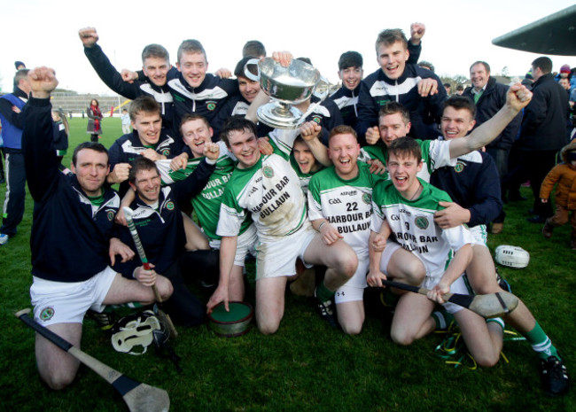 The Sarsfields team celebrate winning