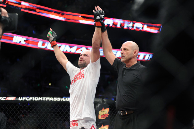 Cathal Pendred celebrates winning the judge’s decision