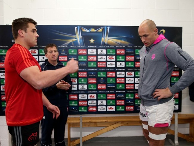 CJ Stander and Sergio Parisse of with JP Doyle during the coin toss