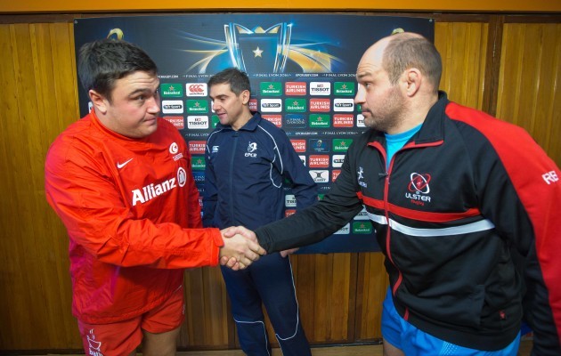 Jamie George at the coin toss with Jerome Garces and Rory Best