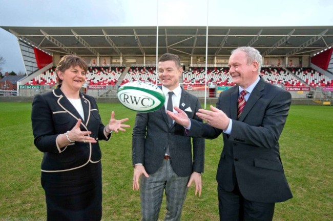 Arlene Foster, Brian O'Driscoll and  Martin McGuinness