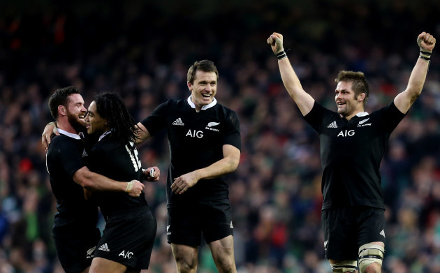 Ryan Crotty, Ma'a Nonu, Ben Smith and Richie McCaw celebrates at the final whistle
