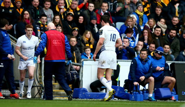 Johnny Sexton gets treatment before leaving the field