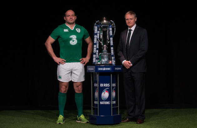 Rory Best and Joe Schmidt with the RBS 6 Nations trophy