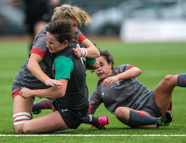 Liz Burke is tackled by Rachel Taylor