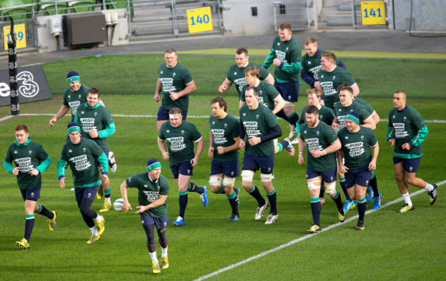 The players warm up wearing 'Keep Rugby Clean' T-Shirts