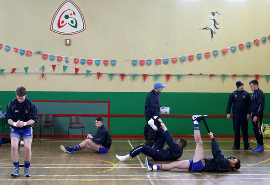 Roscommon players warm up before the game