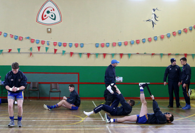 Roscommon players warm up before the game