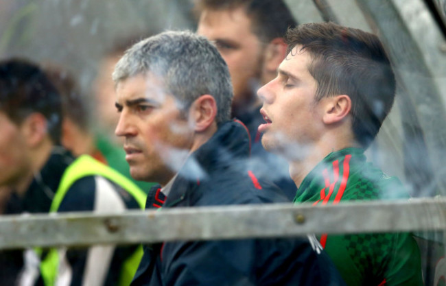 Lee Keegan on the bench following a head injury